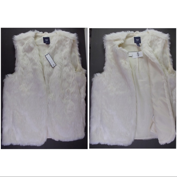 Gap NWT Faux Fur Natural Ecru Oversized Open Vest Small Medium Bloggers Favorite - Picture 3 of 11